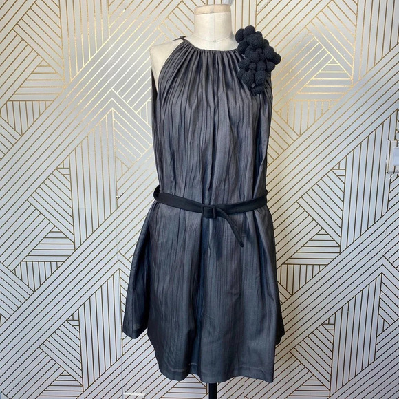 Anthropologie Girls from Savoy Shares Branchflower Silk Dress Gray Black Size 6 - Picture 2 of 12